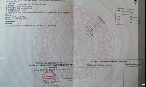 Bán đất dịch vụ Lai Sơn, Vĩnh yên, Vĩnh Phúc. Giá 1.95 tỷ Hướng tây nam