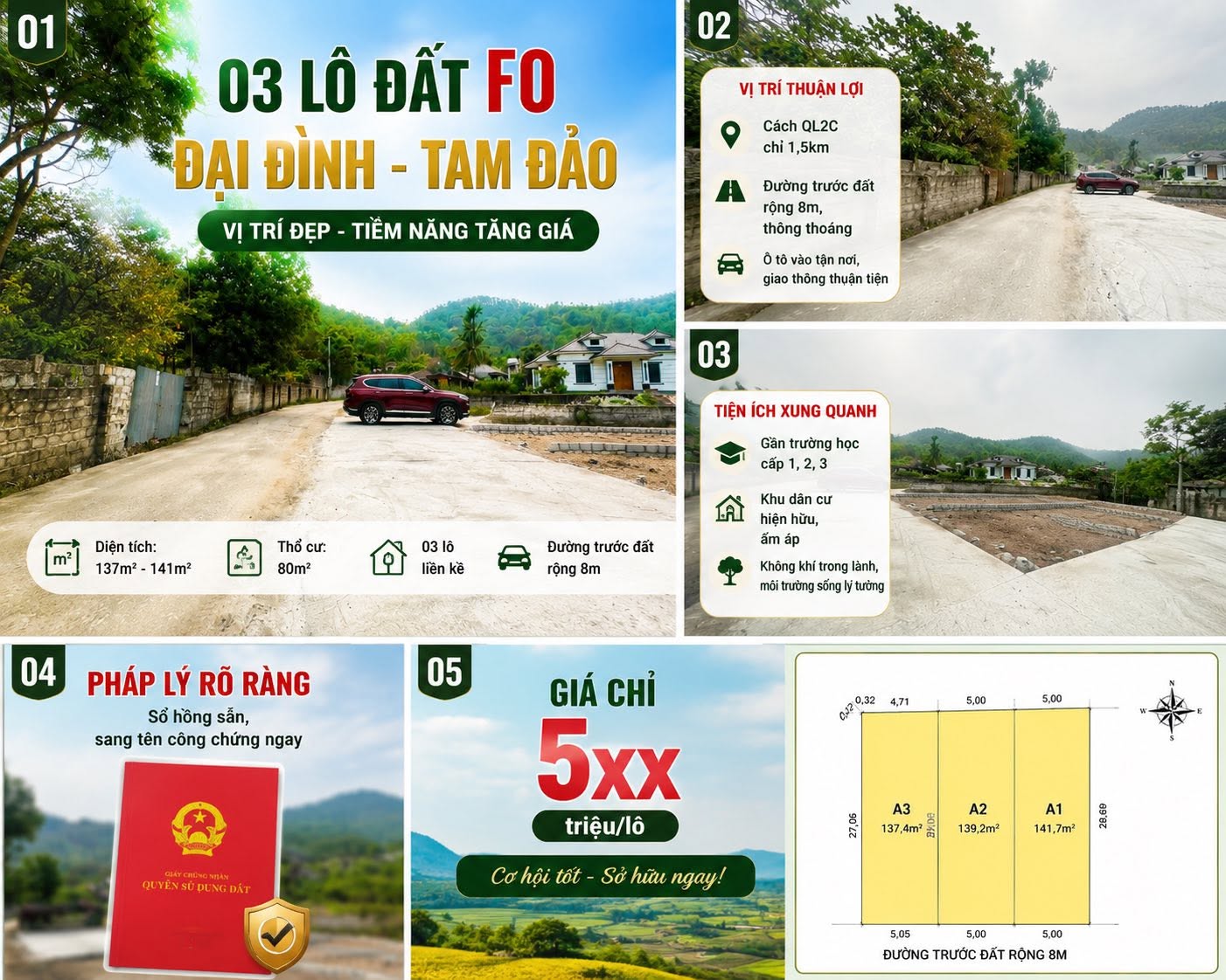 Cần bán nhanh lô đất nghỉ dưỡng, villa đẹp tt. Đại Đình, Tam Đảo DT 141,7m2 MT5m sẵn sổ giá 580tr