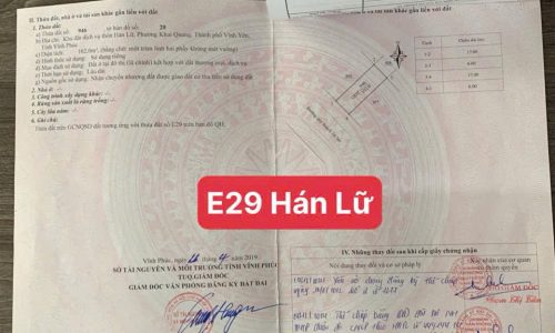 Bán đất dịch vụ Hán Lữ, Khai Quang, Vĩnh Yên. Dt 102m2