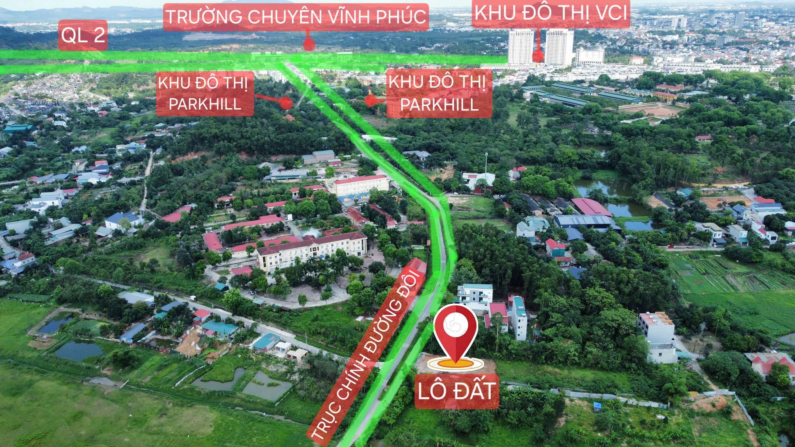 Bán lô đất trục chính đường đôi 24m tại Định Trung, Vĩnh Yên DT 160m2 MT 5,5m giá 1,85 TỶ